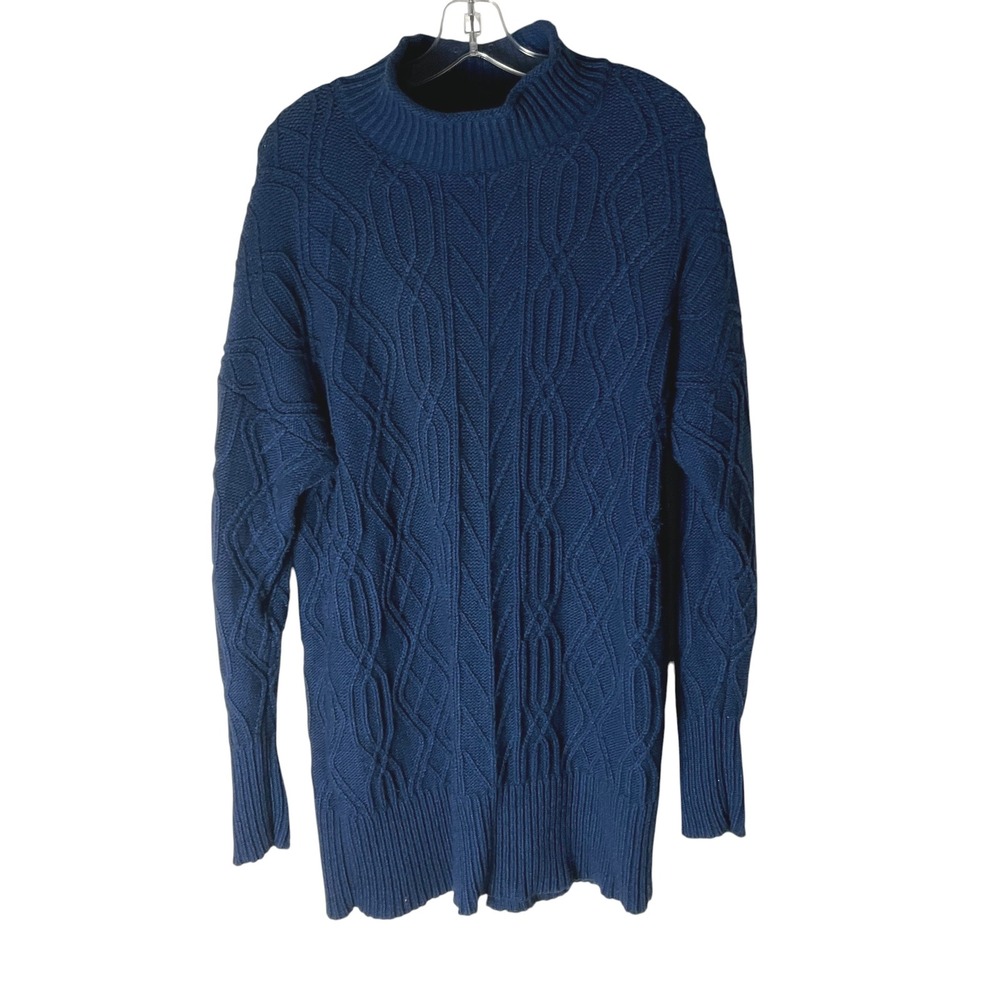 Pendleton Sweater Womens Cable-Knit Mock-Neck Cotton Wool Cashmere Tunic Navy XL